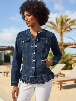 Linea Tesini Tailleurs|Blazers<Blazer en jean bordure en dentelle à l’ourlet