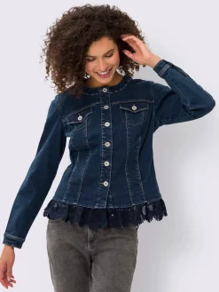 Linea Tesini Tailleurs|Blazers<Blazer en jean bordure en dentelle à l’ourlet