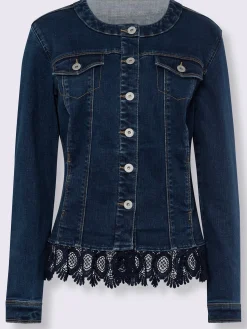 Linea Tesini Tailleurs|Blazers<Blazer en jean bordure en dentelle à l’ourlet