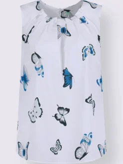 Débardeurs|T-Shirts<Blouse fluide sans manches imprimé col rond avec plis décoratifs