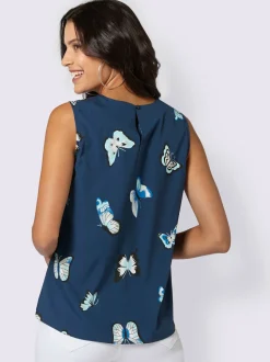 T-Shirts|Débardeurs<Blouse fluide sans manches imprimé col rond avec plis décoratifs