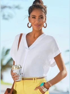 Vivance Chemisiers<Chemisier à manches courtes encolure en v profonde plissée