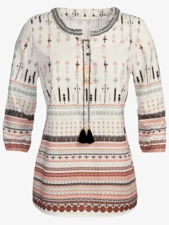 Chemisiers<Chemisier aux bordures imprimées en col rond avec v