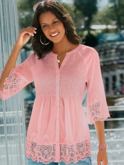 Alessa W. Tenues De Cérémonie<Chemisier empiècements dentelle ourlet et manches