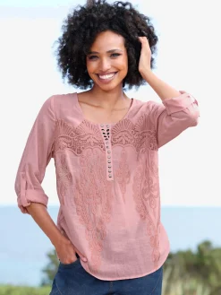 Linea Tesini Chemisiers<Chemisier en coton avec broderie et applications métalliques