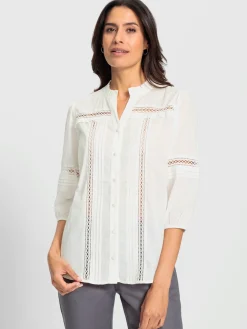 Chemisiers<Chemisier en coton détails transparents en dentelle