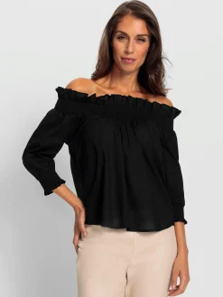 Ashley Brooke Chemisiers<Chemisier en coton peut être porté en encolure ronde ou carmen