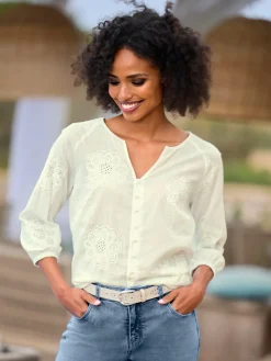 Linea Tesini Chemisiers<Chemisier en coton superbe broderie ajourée