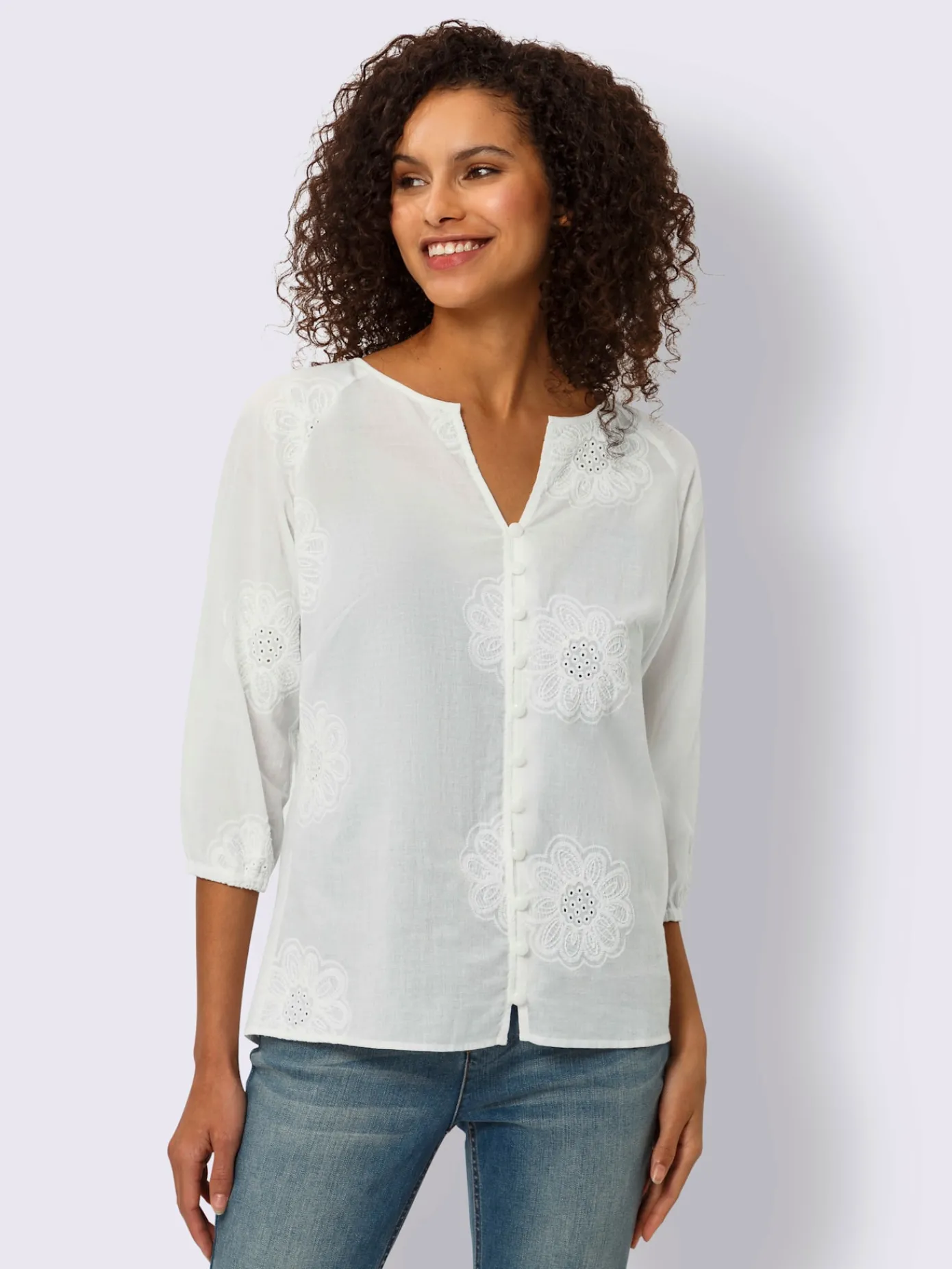 Linea Tesini Chemisiers<Chemisier en coton superbe broderie ajourée