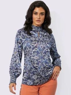 Creation L Chemisiers<Chemisier en satin col montant smocké et fente féminine