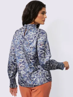 Creation L Chemisiers<Chemisier en satin col montant smocké et fente féminine