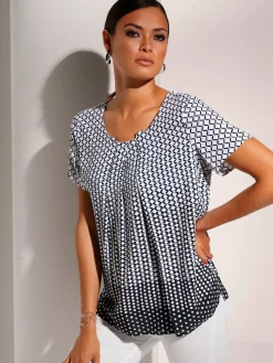 Creation L Chemisiers<Chemisier évasé en viscose motif losange effet dégradé manches courtes