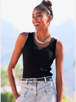 LASCANA T-Shirts<Débardeur côtelé petite encolure devant