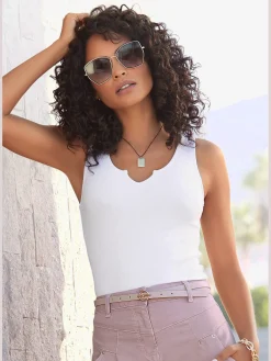 LASCANA T-Shirts<Débardeur côtelé petite encolure devant