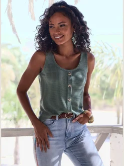 LASCANA Débardeurs|T-Shirts<Debardeur patte de boutonnage décorative tendance avec boutons imitation corne