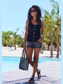 LASCANA Débardeurs|T-Shirts<Debardeur patte de boutonnage décorative tendance avec boutons imitation corne