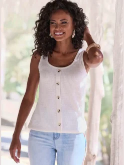 LASCANA T-Shirts|Débardeurs<Debardeur patte de boutonnage décorative tendance avec boutons imitation corne