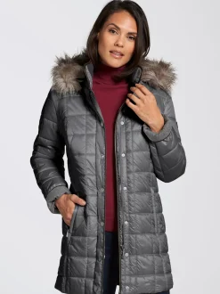 Collection L Vestes<Doudoune brillante col à revers capuche imitation fourrure