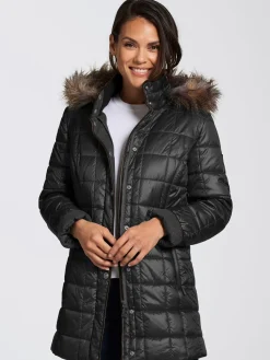 Collection L Vestes<Doudoune brillante col à revers capuche imitation fourrure