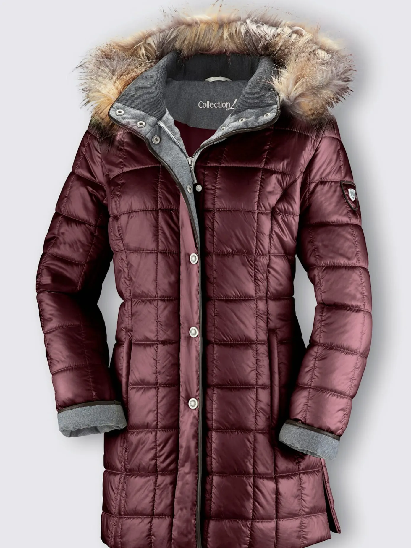 Collection L Vestes<Doudoune brillante col à revers capuche imitation fourrure