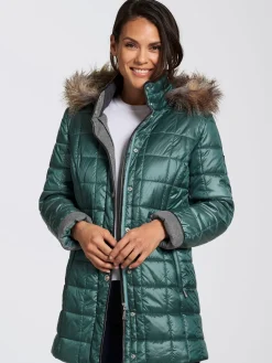 Collection L Vestes<Doudoune brillante col à revers capuche imitation fourrure