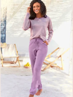 Vivance Dreams Pyjamas<Ensemble pyjama avec rayures en fils teintés et broderie sur la poitrine