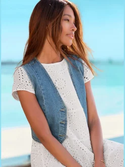 Buffalo Vestes<Gilet en jean encolure en v dégagée