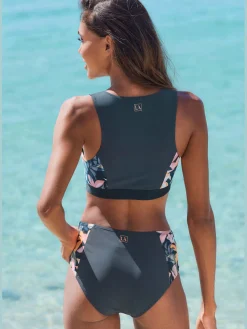 LASCANA ACTIVE Maillots De Bain<Haut de maillot de bain court coloris uni tendance avec empiècements imprimés sur les côtés