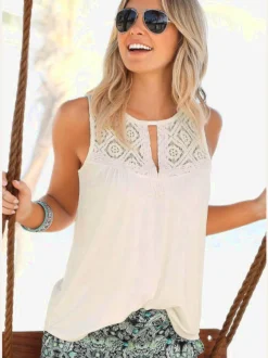 LASCANA Débardeurs|T-Shirts<Haut de plage empiècement dentelle transparent aux épaules