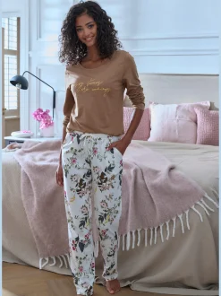 LASCANA Pyjamas<Haut de pyjama t-shirt à manches longues avec imprimé feuille