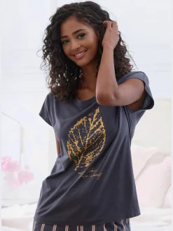 LASCANA Pyjamas<Haut de pyjama t-shirt avec imprimé feuille
