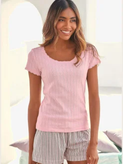 s.Oliver Pyjamas<Haut de pyjama t-shirt de nuit fantaisie à manches courtes en tricot ajouré