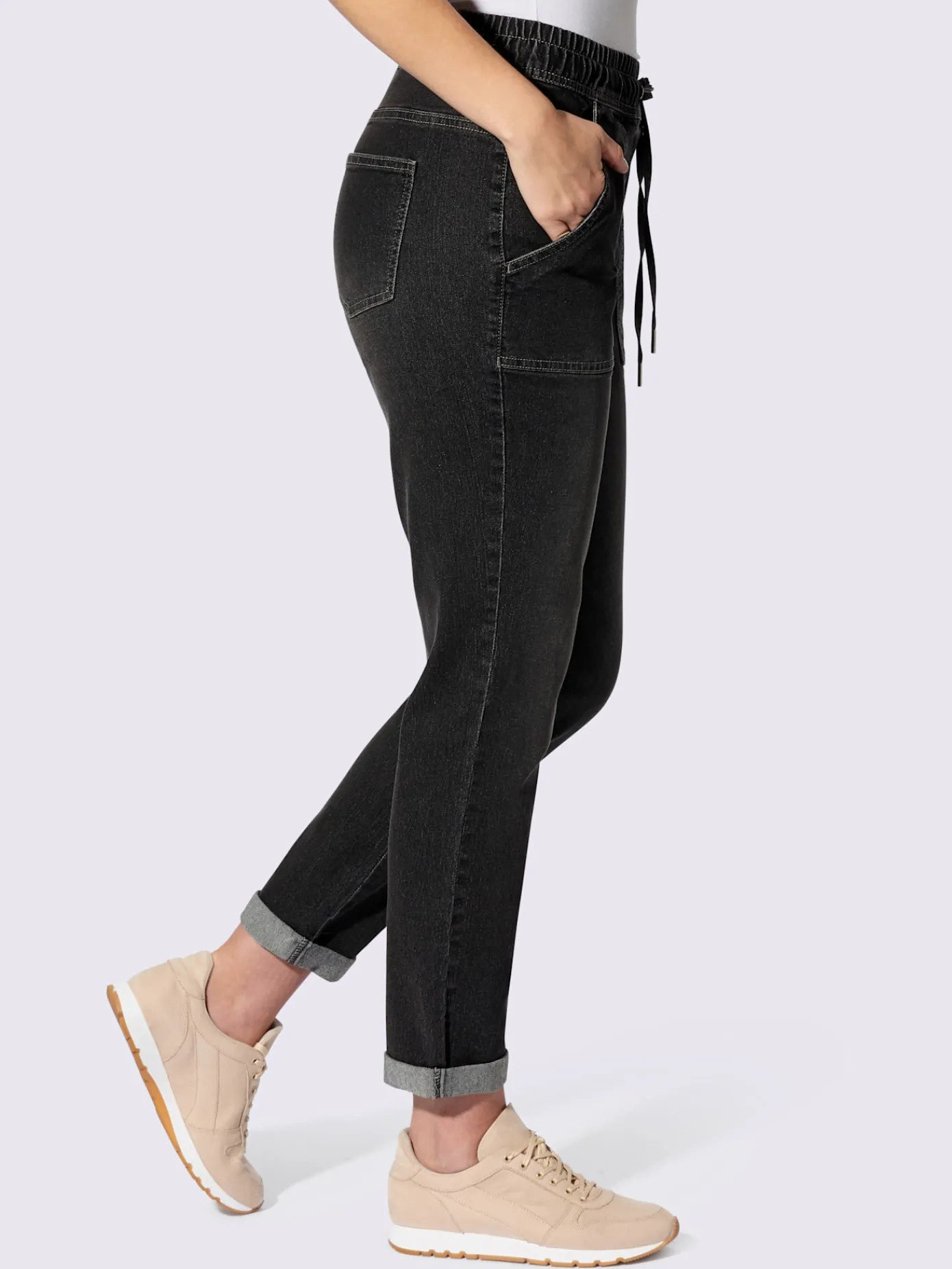 Linea Tesini Jeans|Pantalons<Jean ceinture élastique, coulisse et lien à nouer