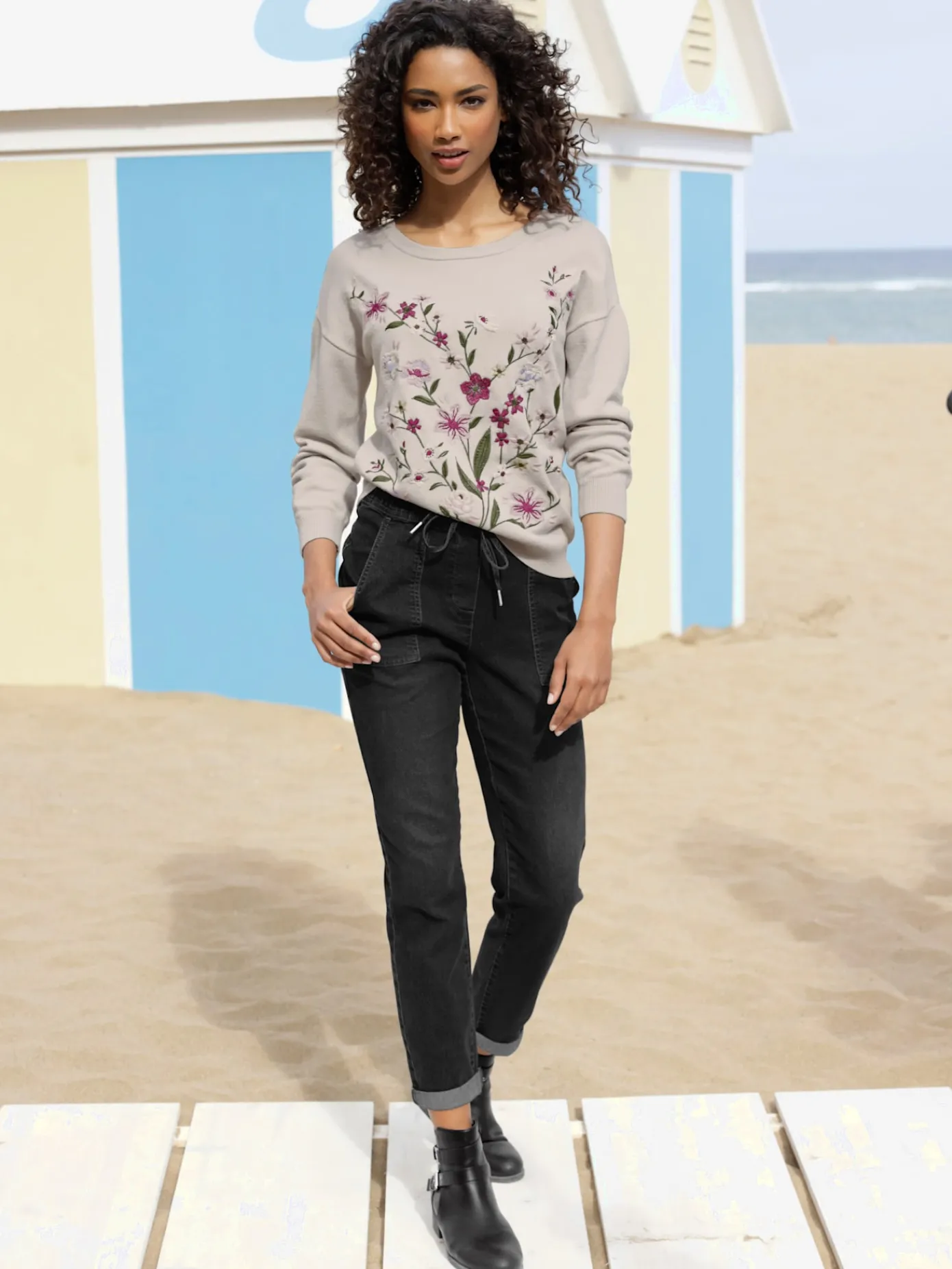 Linea Tesini Jeans|Pantalons<Jean ceinture élastique, coulisse et lien à nouer