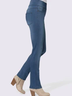 Pantalons<Jean femme 5 poches large ceinture élastique coupe slim