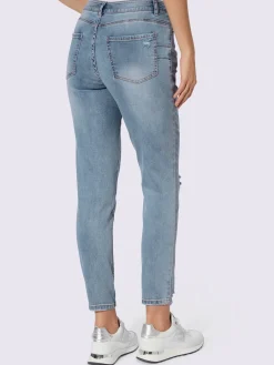 Mandarin Jeans|Pantalons<Jean inscription avec petites pierres brillantes fantaisie