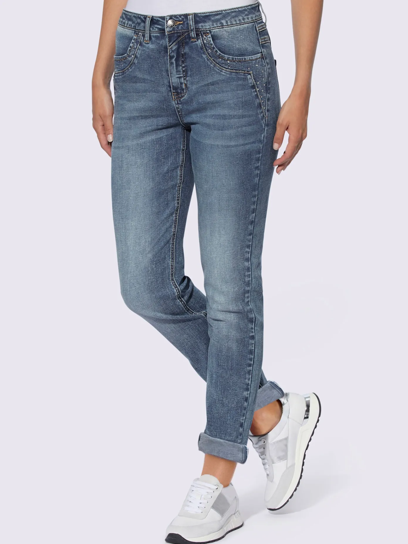 Mandarin Jeans|Pantalons<Jean petites pierres fantaisie