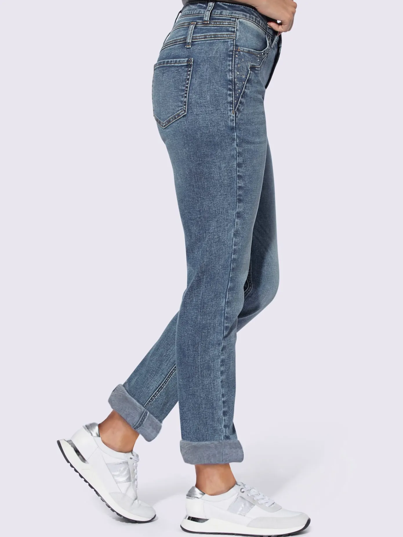 Mandarin Jeans|Pantalons<Jean petites pierres fantaisie
