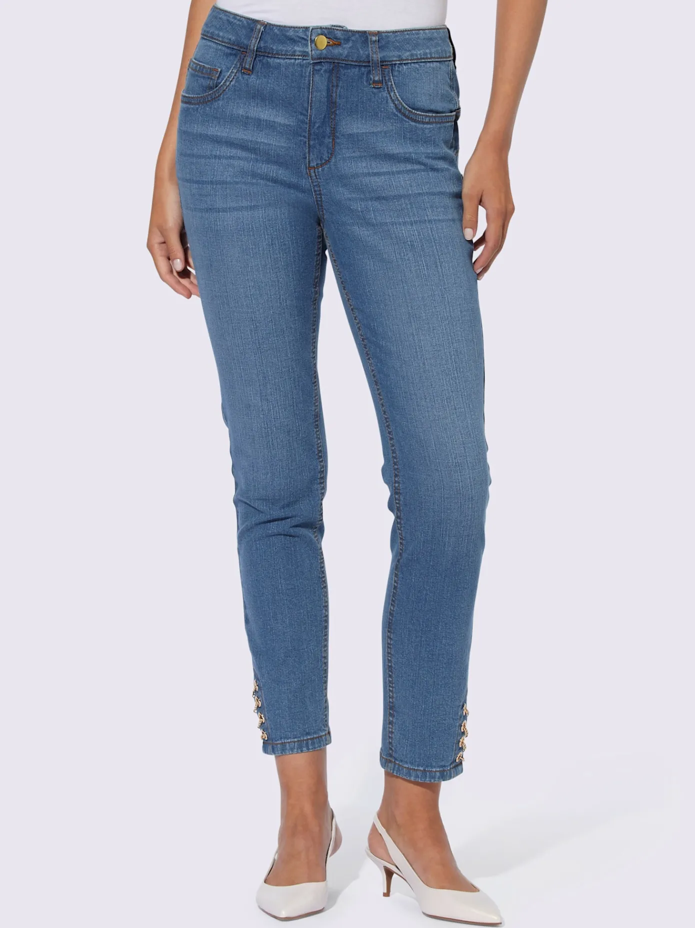 Ashley Brooke Jeans|Pantalons<Jean push-up avec œillets et chaînes décoratives