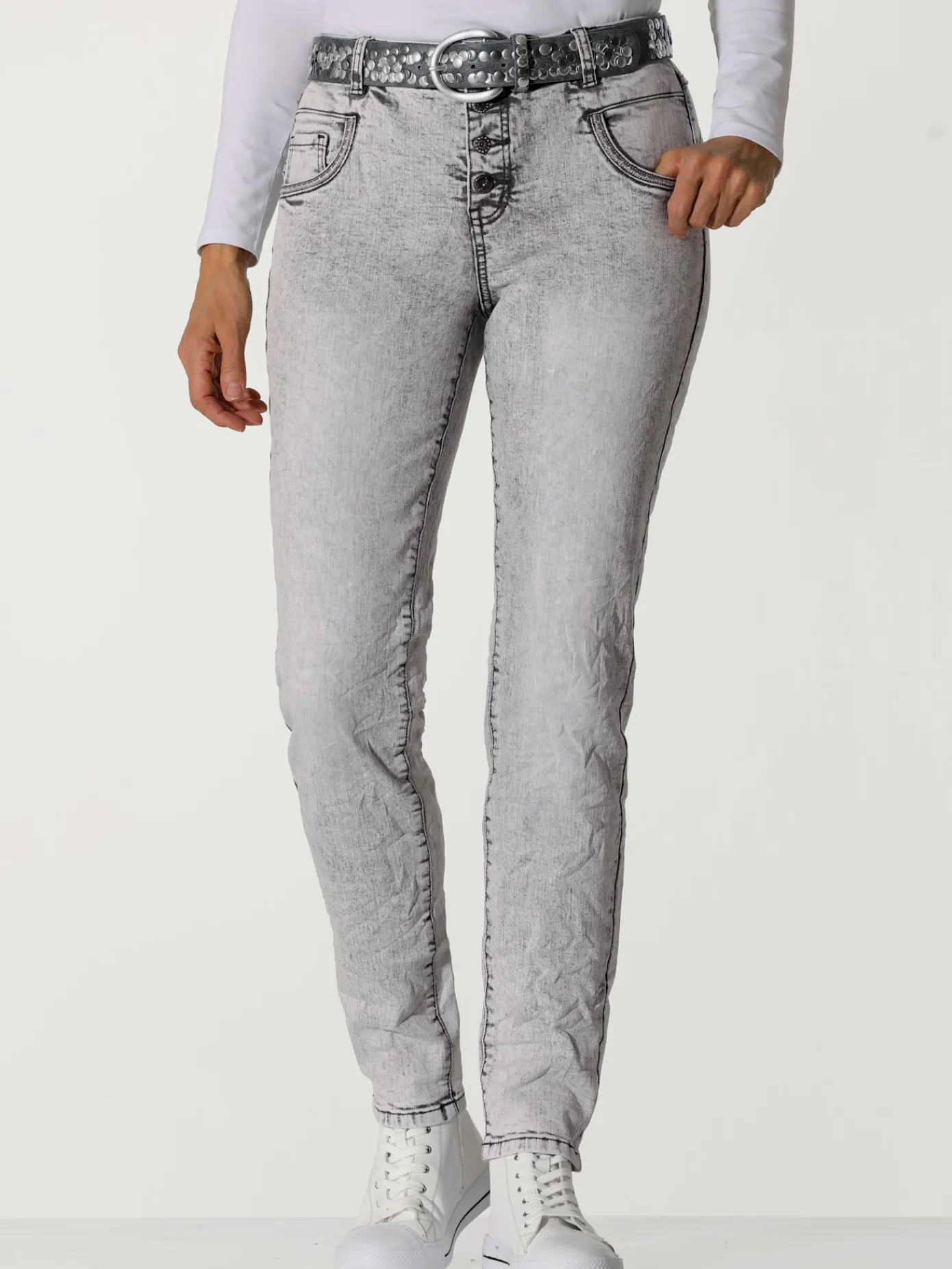 Mandarin Jeans|Pantalons<Jean skinny effet délavé moderne