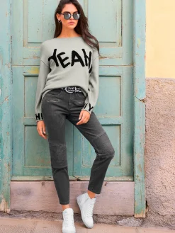 Mandarin Jeans|Pantalons<Jean style motard tendance