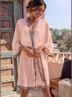 LASCANA Robes De Chambre<Kimono avec bordure contrastée à motifs sur le bord avant et à la finition des manches