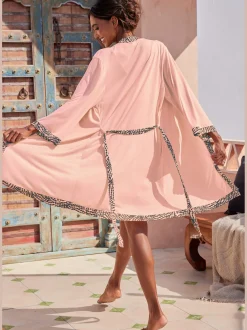 LASCANA Robes De Chambre<Kimono avec bordure contrastée à motifs sur le bord avant et à la finition des manches