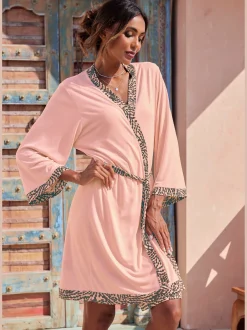 LASCANA Robes De Chambre<Kimono avec bordure contrastée à motifs sur le bord avant et à la finition des manches