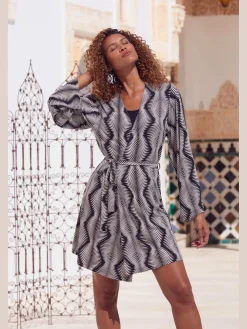 LASCANA Robes De Chambre<Kimono court avec imprimé palmiers graphique