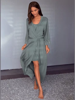 LASCANA Robes De Chambre<Élégant kimono maxi avec détails en dentelle