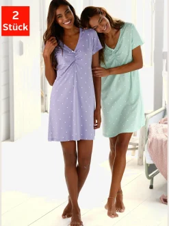 Vivance Dreams Chemises De Nuit<Lot de 2 chemises de nuit courte avec imprimé petits cœurs