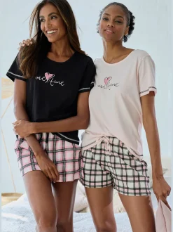 Vivance Dreams Pyjamas<Lot de 2 pyjamas courts avec imprimé devant et short à carreaux