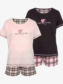 Vivance Dreams Pyjamas<Lot de 2 pyjamas courts avec imprimé devant et short à carreaux