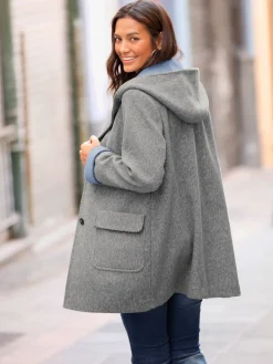 Collection L Manteaux|Vestes<Manteau imitation laine poches plaquées à rabat avec capuche